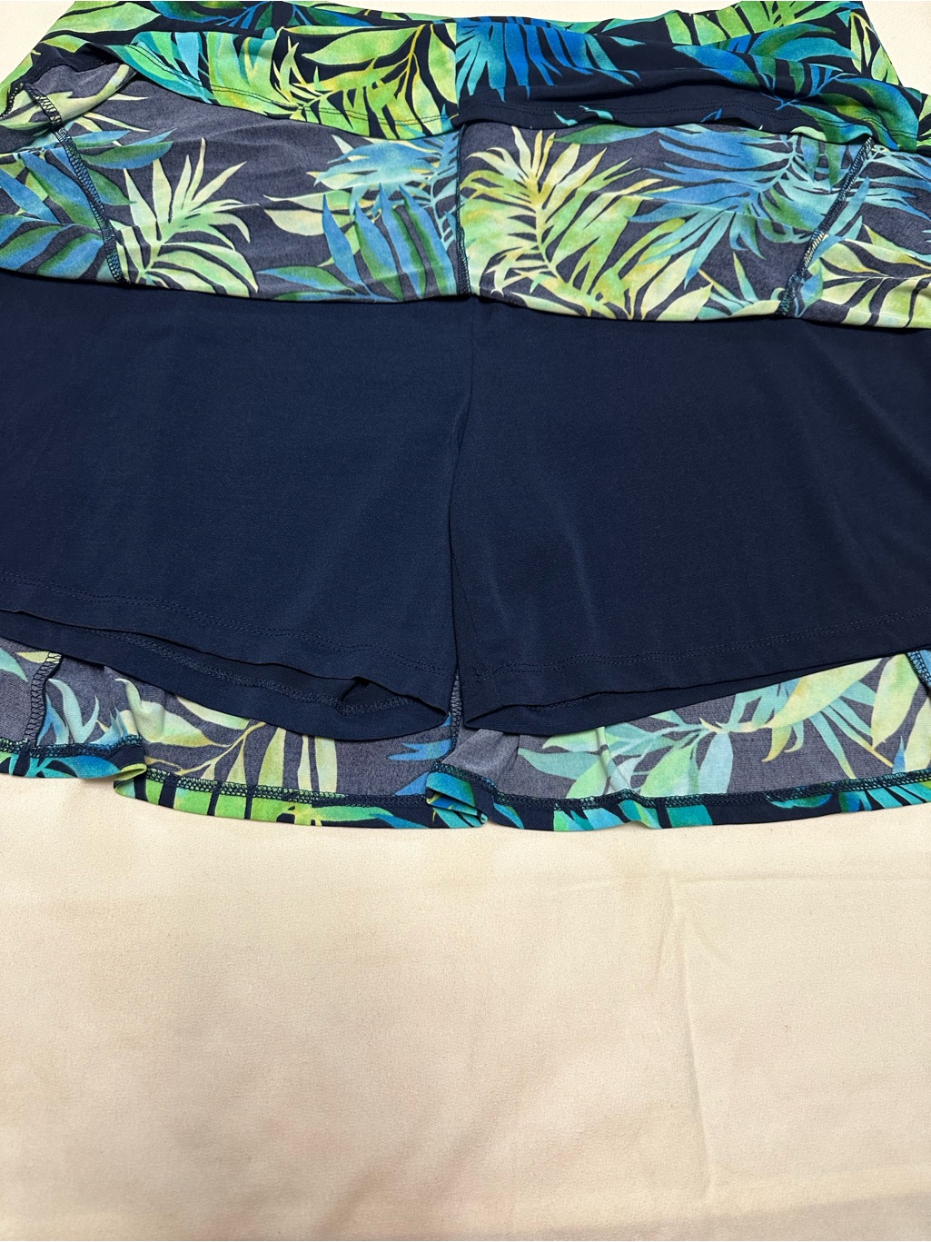 Susan Graver Tropical Leaf Print A-Line Skort - Navy Blue & Green — image 3 of 5